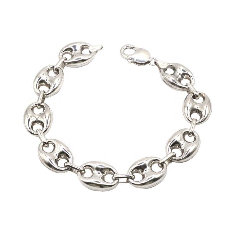 Bracciale maglia marina bombata da 13 mm placcato oro bianco in argento 925