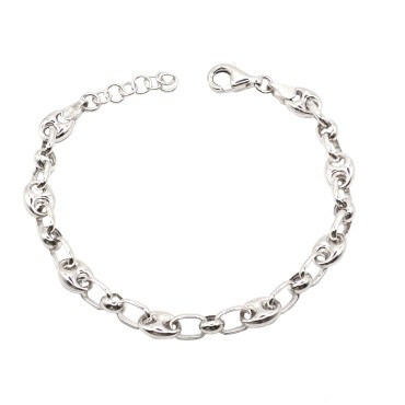 Bracciale maglia marina bombata da 6 mm intervallata da contromaglie tonde placcato oro bianco in argento 925