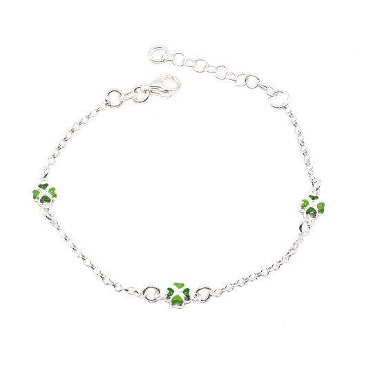 Bracciale maglia rolò con quadrifogli smaltati in verde in argento 925