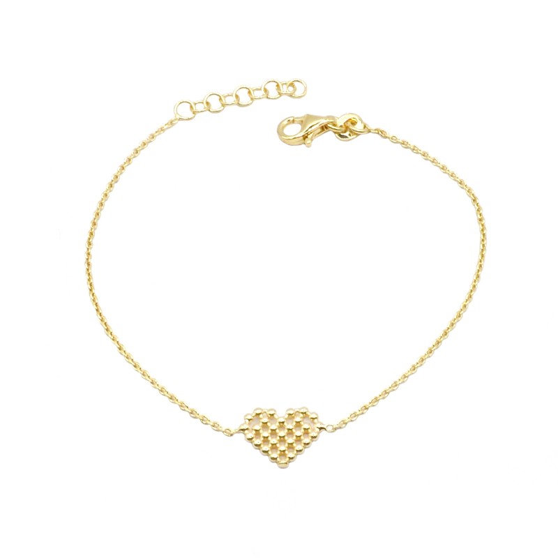 Bracciale maglia forzatina con cuore in filigrana centrale placcato oro giallo in argento 925