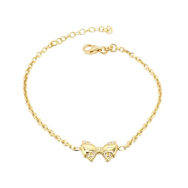 Bracciale maglia rolò con fiocco semizirconato bianco centrale placcato oro giallo in argento 925