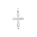 Ciondolo croce puntinato e lucido con punte arrotondate e cristo microfuso placcato oro bianco in argento 925