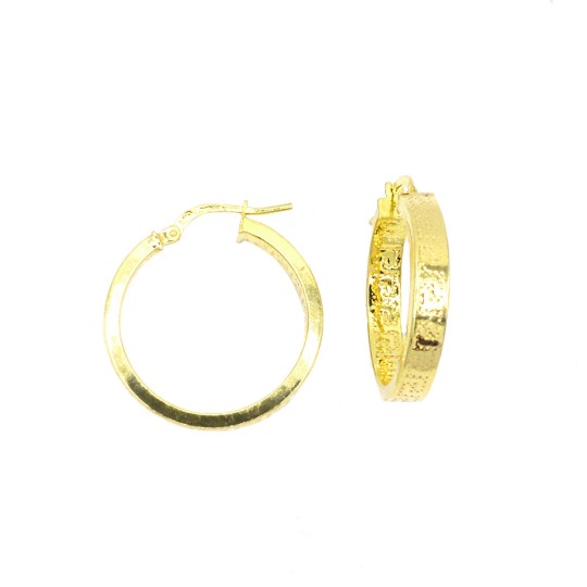 Square section hoop earrings with Greek engraving, yellow gold plated in 925 silver