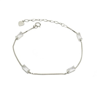 copia di Bracciale maglia veneziana con baguette a tramezzo placcato oro bianco in argento 925