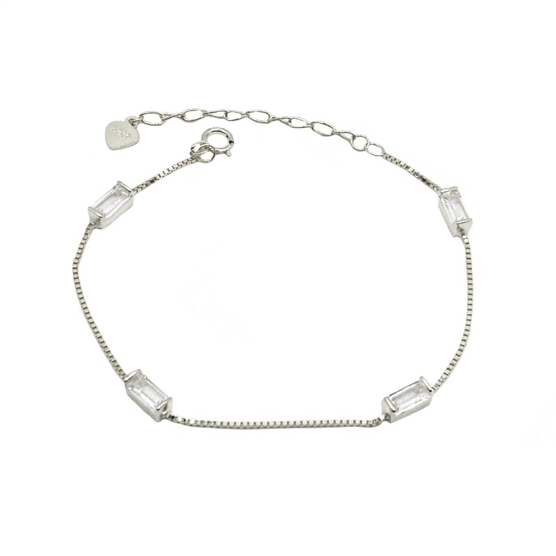 copia di Bracciale maglia veneziana con baguette a tramezzo placcato oro bianco in argento 925