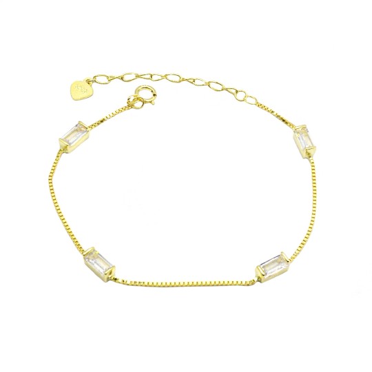 Bracciale maglia veneziana con baguette a tramezzo placcato oro giallo in argento 925