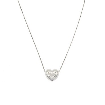 Collana maglia forzatina con tramezzo cuore big bombato placcato oro bianco in argento 925