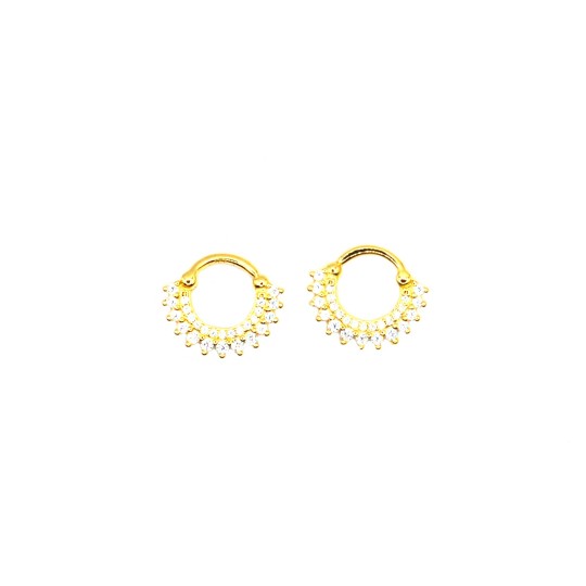 Orecchini a cerchio con doppio giro di zirconi bianchi chiusura a scattino placcati oro giallo in argento 925