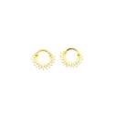 Hoop earrings with double row of white zircons with yellow gold plated snap closure in 925 silver