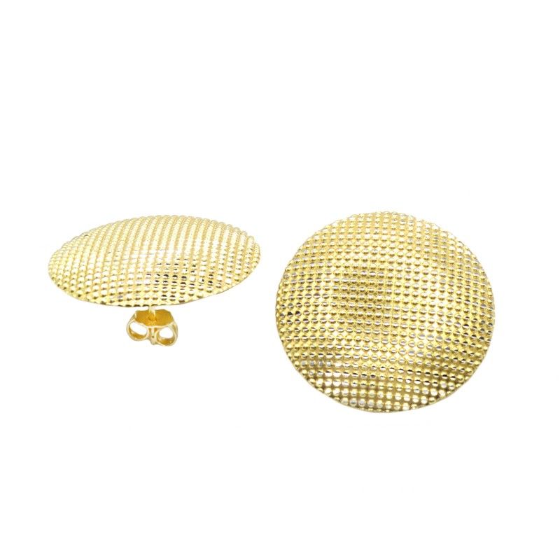 Orecchini a lobo bottone tondo puntinato placcato oro giallo in argento 925