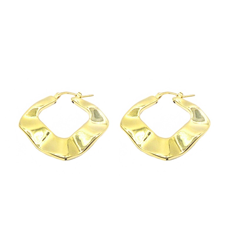 Orecchini a cerchio ventaglio chiusura a ponte placcato oro giallo in argento 925