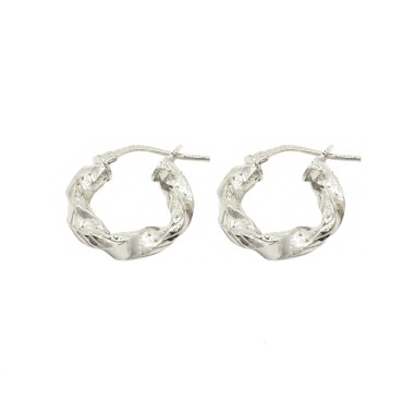 Orecchini a cerchio torchon con chiusura a ponte placcati oro bianco in argento 925