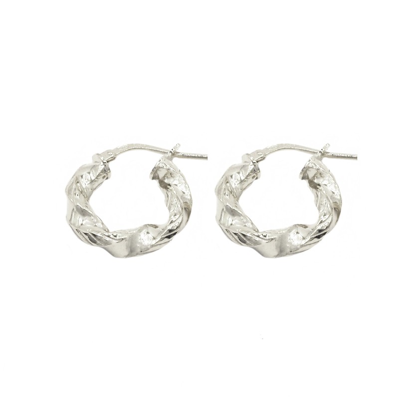 Orecchini a cerchio torchon con chiusura a ponte placcati oro bianco in argento 925