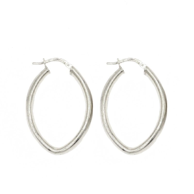 Orecchini a cerchio ovali con chiusura a ponte placcati oro bianchi in argento 925