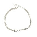 Bracciale maglia groumette con scritta "Love" centrale a lastra placcata oro bianco in