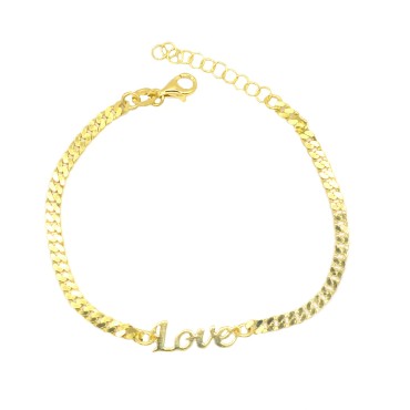 Bracciale maglia groumette con scritta "Love" centrale a lastra placcata oro giallo  in