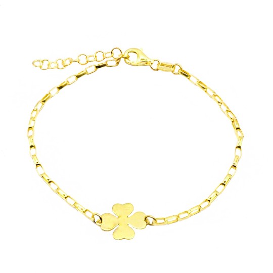 Bracciale maglia biscotto con quadrifoglio a lastra centrale placcato oro giallo in argeno925