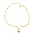 Bracciale 2 fili maglia groumette puntini diamantati con tondo e cuore bombato centrale placcato oro giallo in argento