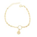 Bracciale 2 fili maglia groumette puntini diamantati con tondo e quadrifoglio  bombato centrale placcato oro giallo in argento