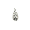 Paired and engraved white gold plated owl pendant in 925 white silver