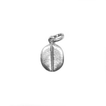 Paired and engraved white gold plated coffee bean pendant in 925 white silver