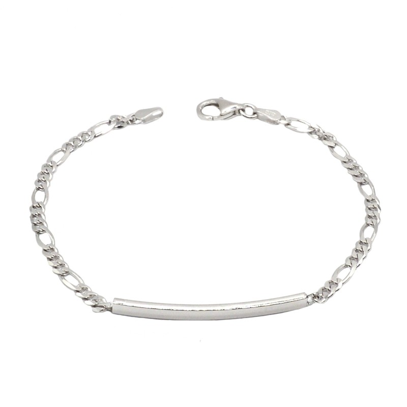 3 mm plate bracelet. white gold plated in 925 silver