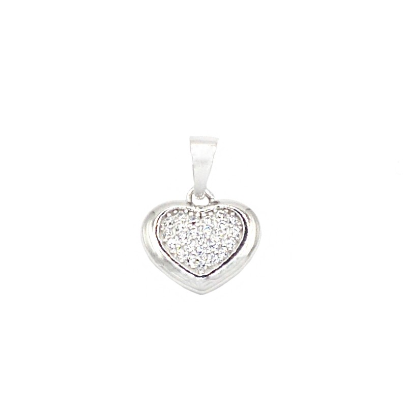Ciondolo cuore zirconato bianco in cornice liscia placcato oro bianco in argento 925