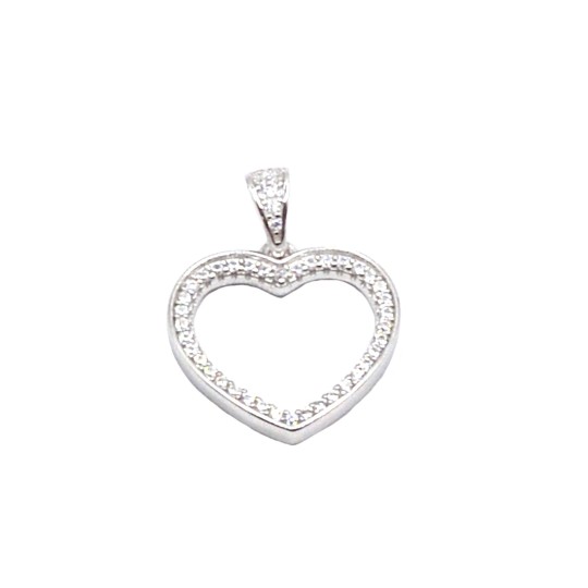 Ciondolo sagoma cuore zirconato bianco placcato oro bianco in argento 925