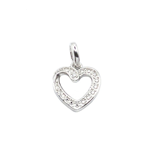 Ciondolo sagoma cuore zirconato bianco placcato oro bianco in argento 925