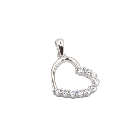 Ciondolo sagoma cuore metà zirconato bianco placcato oro bianco in argento 925