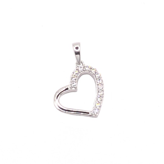 Ciondolo sagoma cuore metà zirconato bianco placcato oro bianco in argento 925