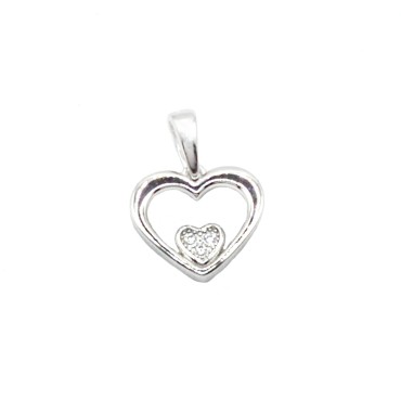 Ciondolo sagoma doppio cuore liscio e zirconato bianco placcato oro bianco in argento 925