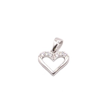 Ciondolo sagoma cuore metà zirconato bianco placcato oro bianco in argento 925
