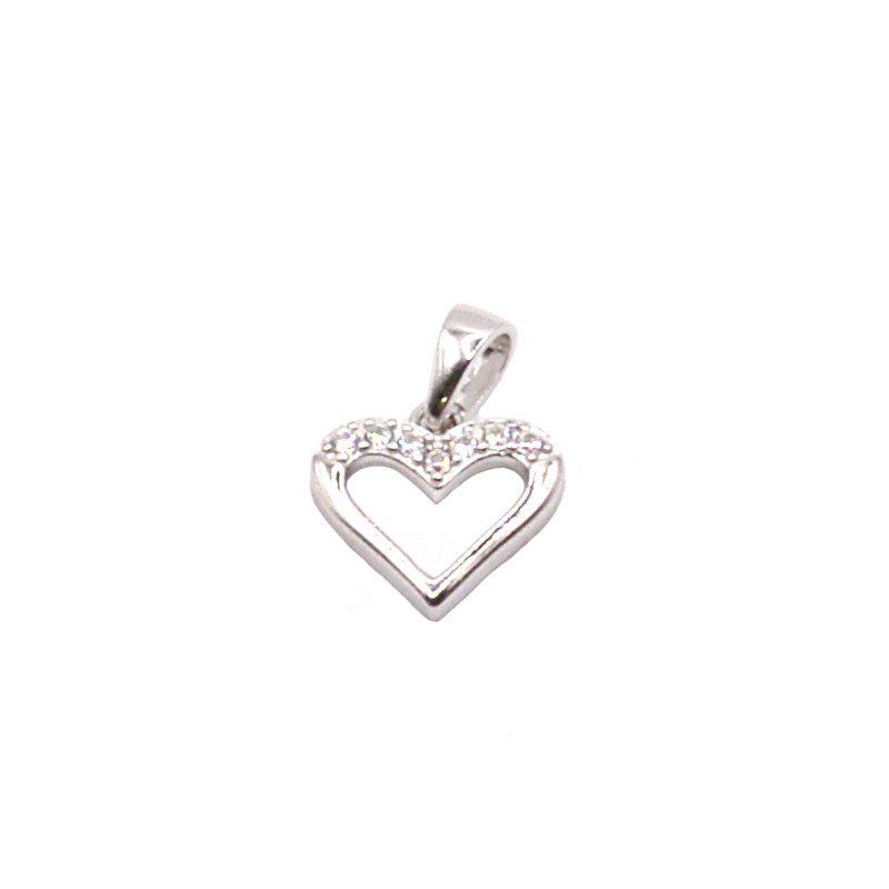 Ciondolo sagoma cuore metà zirconato bianco placcato oro bianco in argento 925