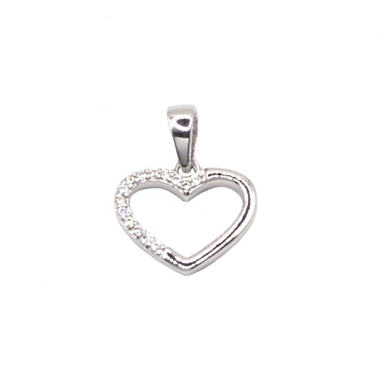 Ciondolo sagoma cuore metà zirconato bianco placcato oro bianco in argento 925