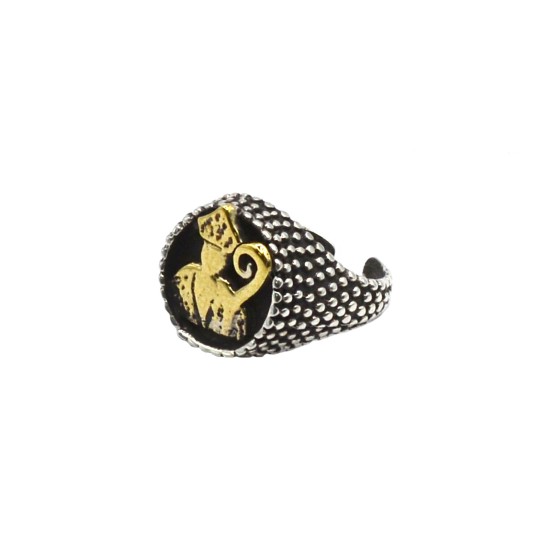 Anello regolabile puntinato a scudo tondo in argento 925 con San Gennaro in bronzo