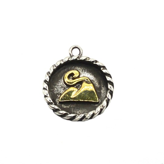 Ciondolo tondo con cornice intreccio in argento 925 con Vesuvio in bronzo