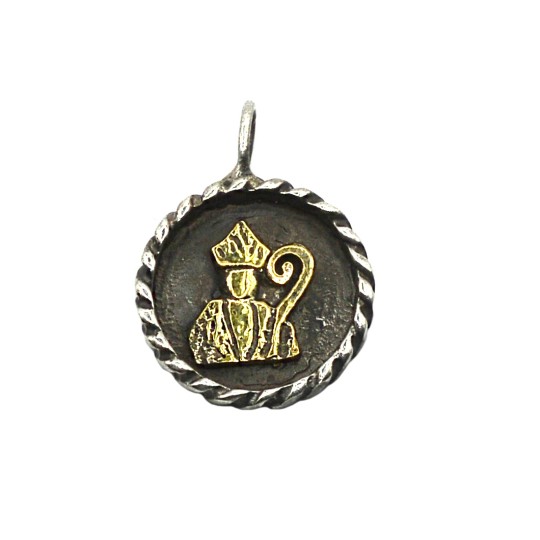 Ciondolo tondo con cornice intreccio in argento 925 con San Gennaro in bronzo