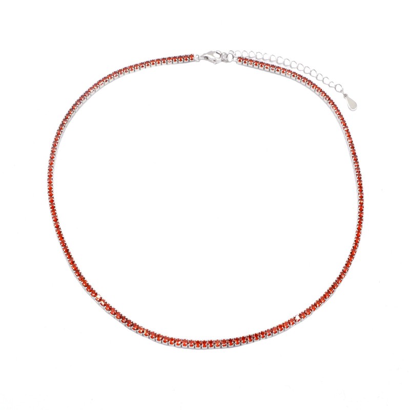 Collarino tennis di zirconi rossi da ø 2 mm placcato oro bianco in argento 925