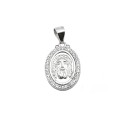 Ciondolo medaglia con cristo in cornice di zirconi bianchi placcato oro bianco in argento 925