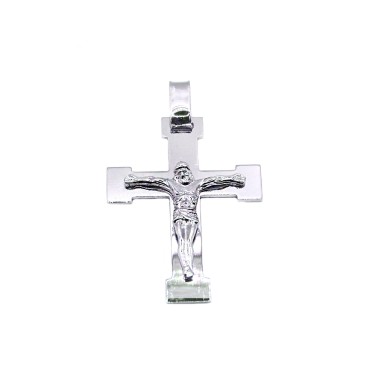Ciondolo croce a lastra con cristo microfuso placcato oro bianco in argento 925