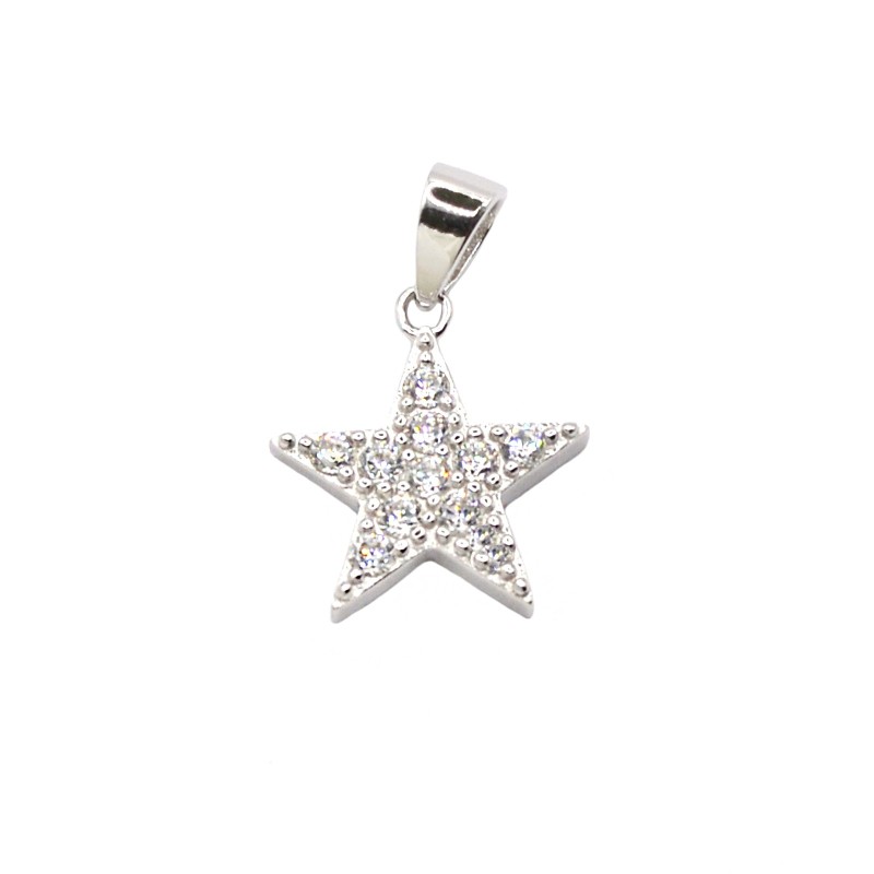 Yellow gold plated white zircon star pendant in 925 silver
