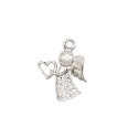 Ciondolo angelo semi zirconato bianco con cuore traforato con contromaglia passante placcato oro bianco in argento 925