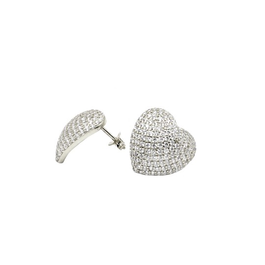 Orecchini a lobo cuore a pavé di zirconi bianchi placcato oro bianco in argento 925