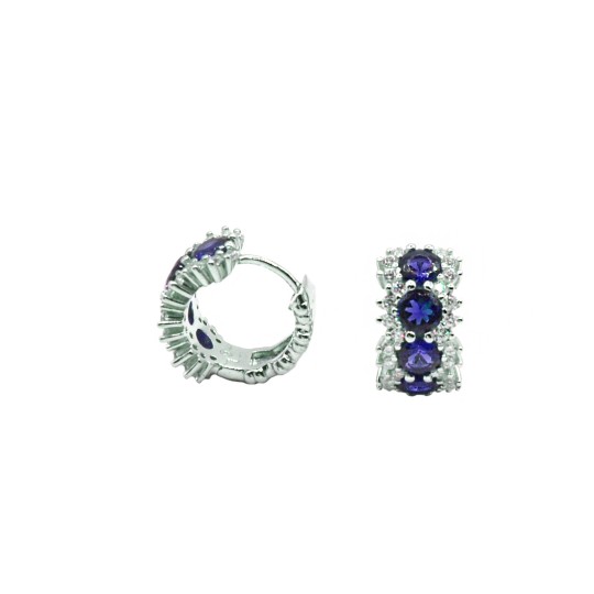 Orecchini a cerchio zirconati con pietre ovali blu in cornice di zirconi bianchi placcati oro bianco in argento 925