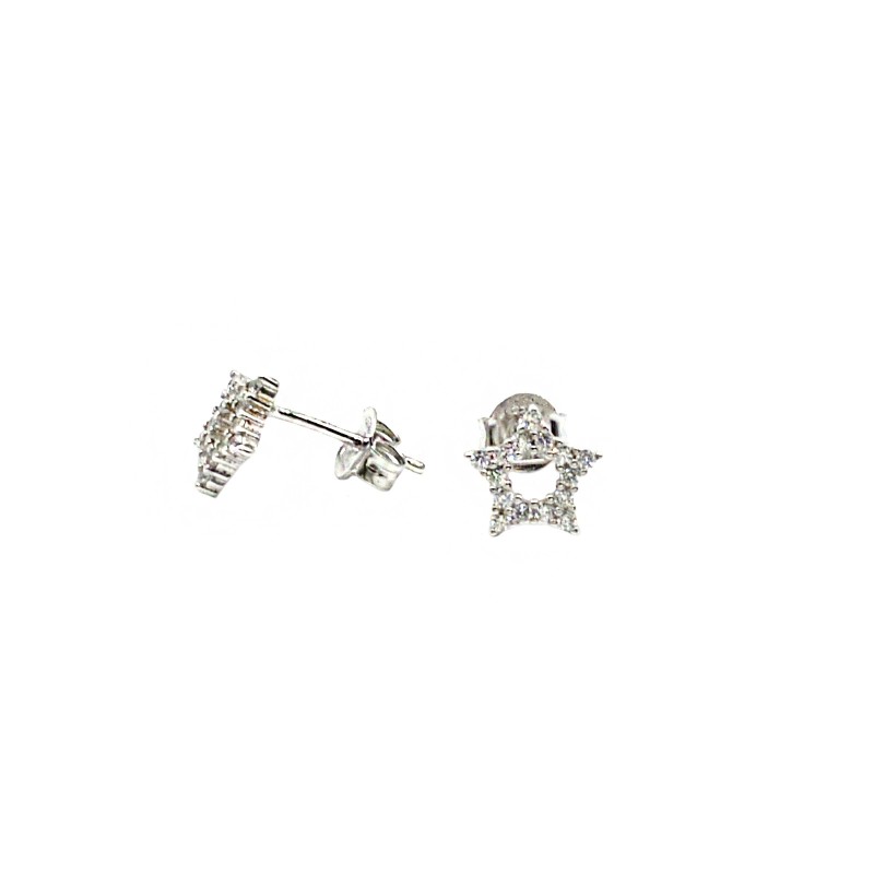 Orecchini al lobo sagoma stella a pavè di zirconi bianchi placcati oro bianco in argento 925