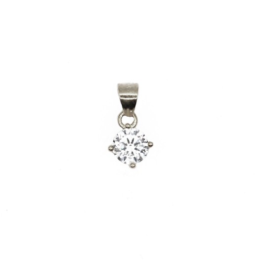 Ciondolo punto luce a 5mm a 4 griffe placcato oro bianco in argento 925