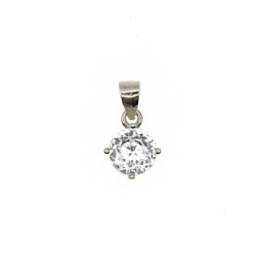 Ciondolo punto luce a 6mm a 4 griffe placcato oro bianco in argento 925