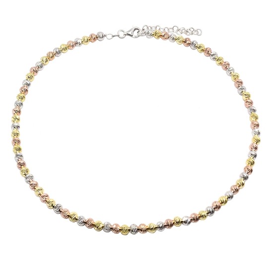 Collana a sfere con diamantatura a slash placcate oro giallo e rosa e bianche in argento 925