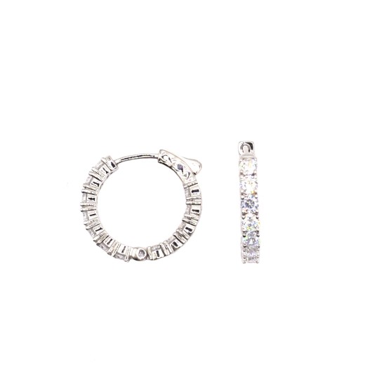 Orecchini a cerchio tennis con doppia zirconatura con chiusura a scattino placcati oro bianco in argento 925